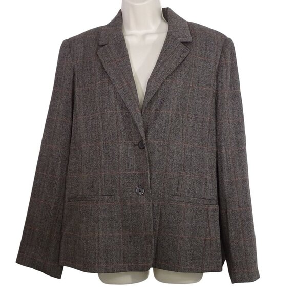 Rafaella Brown Plaid Blazer Jacket Women Size L 2 Button Closure Work Business - Picture 1 of 5